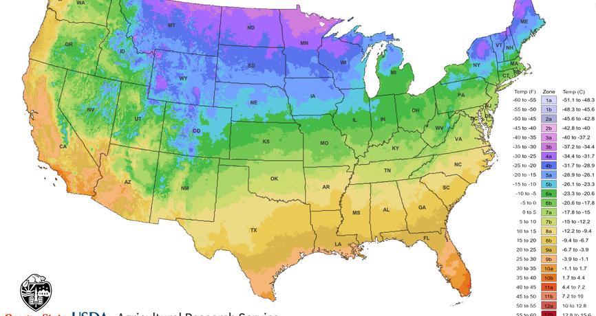 USDA Cold Hardiness Zone Map